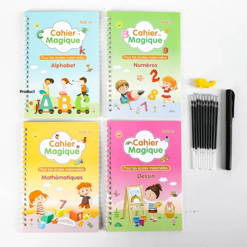 Les 4 cahiers magiques EduKidz : alphabet, numéros, mathématiques et dessin